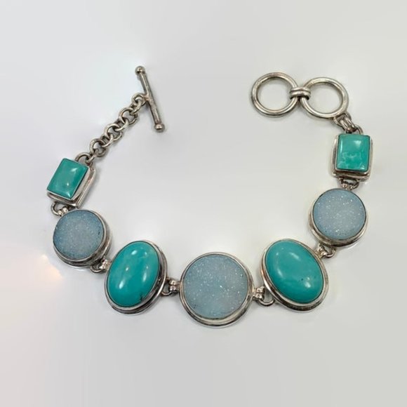 Turquoise Bracelet, Druzy,Sterling Silver, Drusy, Vintage Bracelet, Multi Stone - Picture 1 of 6